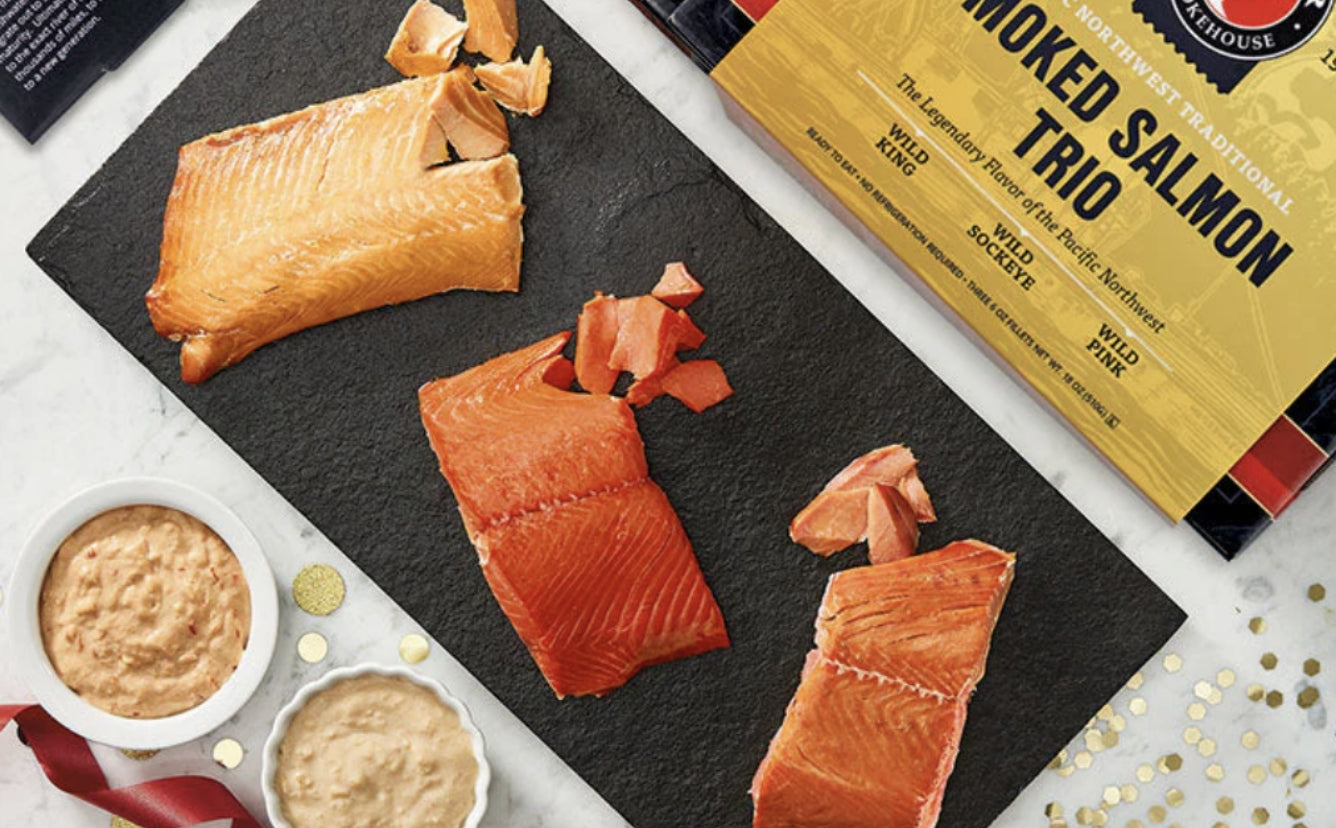Trio of most famous smoked salmon varieties