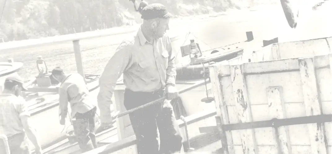 Sepia toned photograph of first SeaBear fishing boat