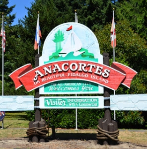 Photograph of the welcome sign to Anacortes, Washingotn - home of SeaBear