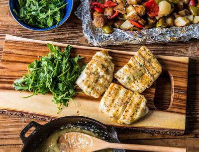 Grilled Halibut Fillets with Lemon & Butter Sauce