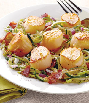 Wild Alaskan Scallops with Zucchini Noodles and Bacon