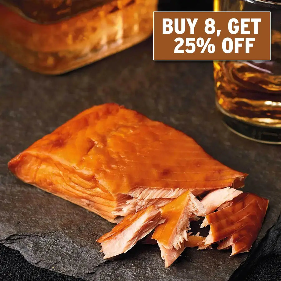 Buy 8, Get 25% Off: Bourbon & Brown Sugar Hot Smoked Salmon