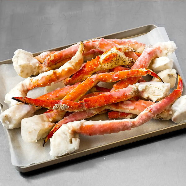 Alaskan Red King Crab Spread Out on Tray | SeaBear Smokehouse | Keyport Crab