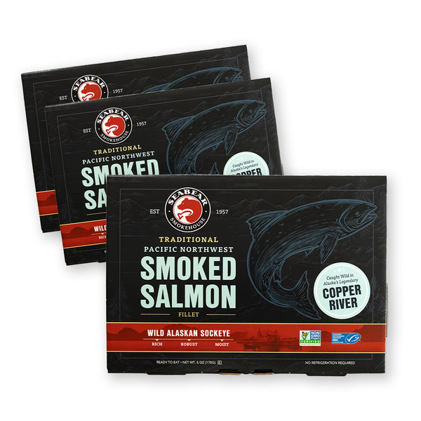 Product image of Copper RIver Smoked Sockeye Salmon Gift Box three-pack | SeaBear Smokehouse