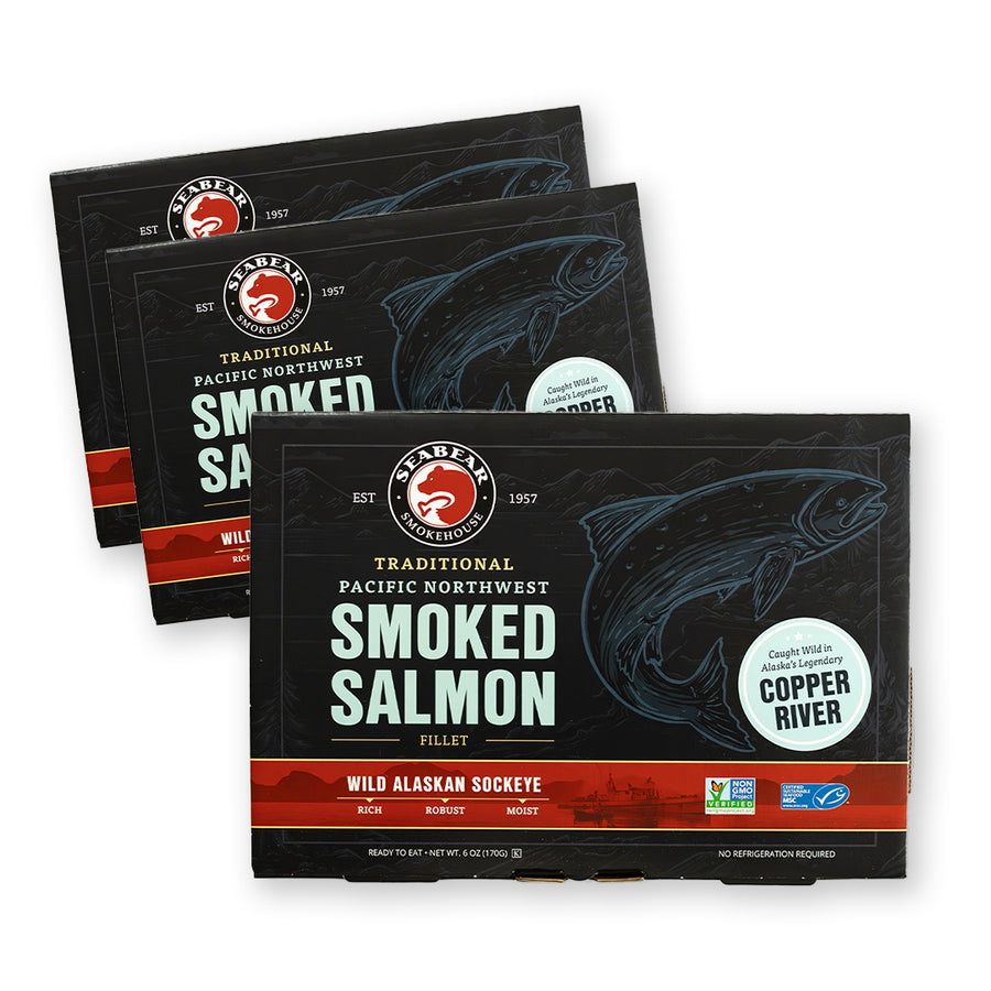 Product image of Copper RIver Smoked Sockeye Salmon Gift Box three-pack | SeaBear Smokehouse