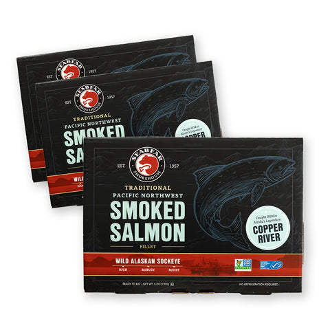 Product image of Copper RIver Smoked Sockeye Salmon Gift Box three-pack | SeaBear Smokehouse