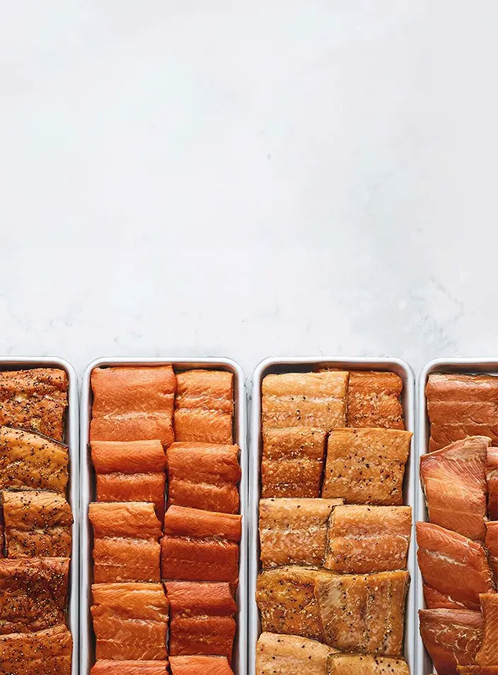 Trays of SeaBear's Pacific Northwest Hot Smoked Salmon fillets | SeaBear Smokehouse