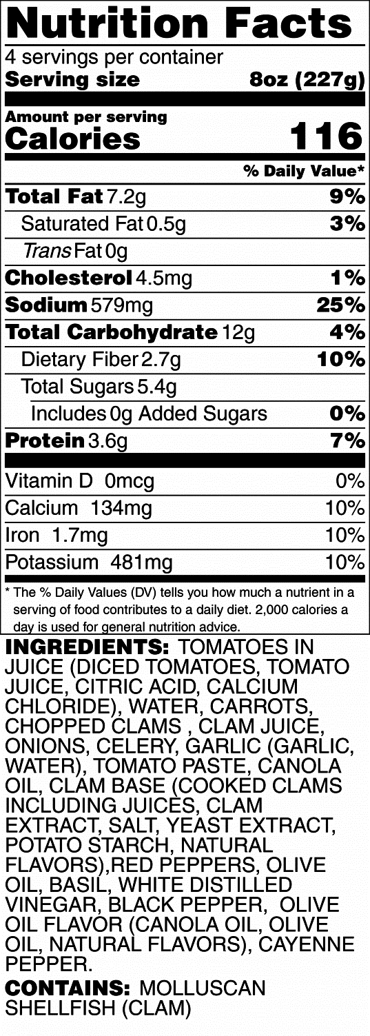 Cioppino Base Nutrition Label | SeaBear Smokehouse