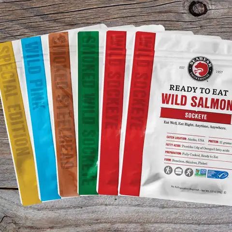 Ready to Eat TRY ME 6 Pack | SeaBear Smokehouse - array of all flavors in the pack