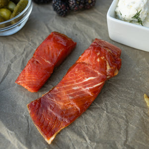 Candied Hot Smoked Sockeye Salmon Strips — 4oz