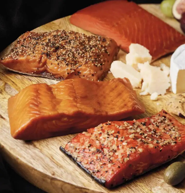 Pacific Northwest Smoked Salmon Variety Pack on charcuterie board