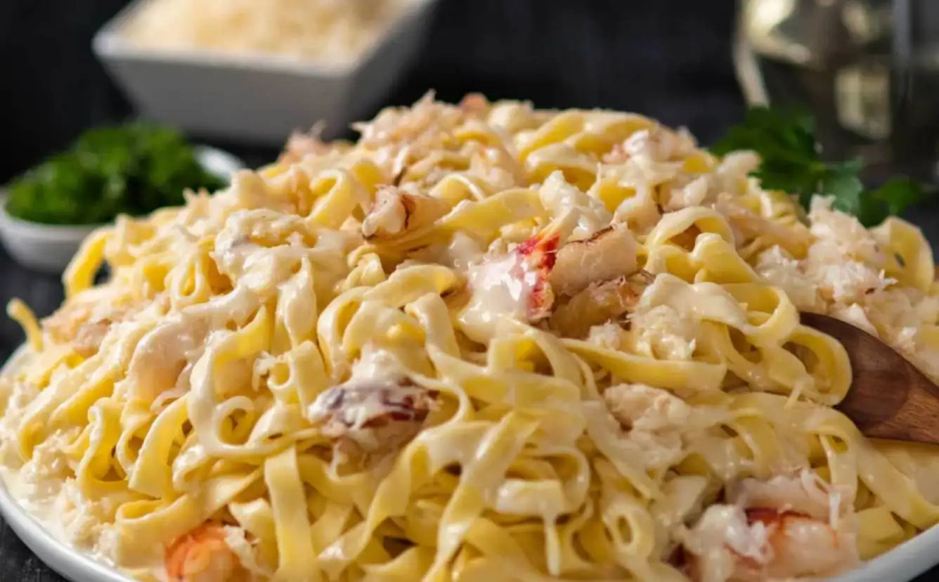 Photograph of pasta made with leftover Alaskan crab