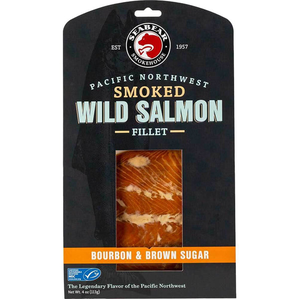 Bourbon & Brown Sugar Flavored Hot Smoked Salmon Front of Packaging | SeaBear Smokehouse