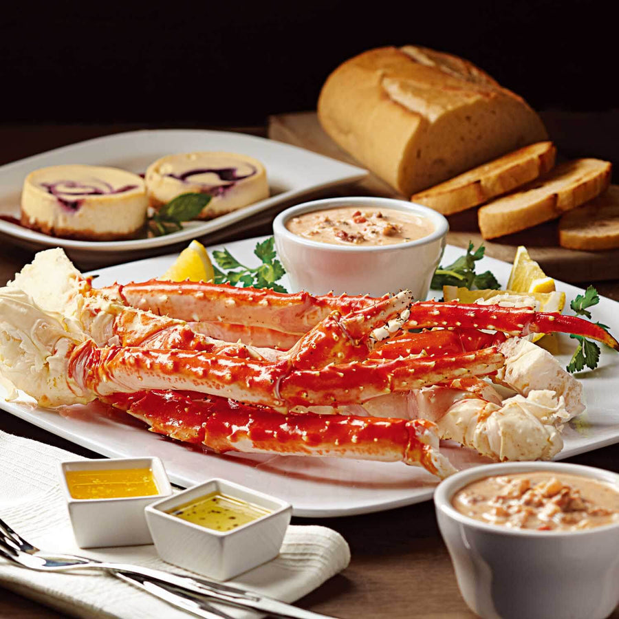 King Crab Dinner for Two Featuring King Crab Legs, Salmon Chowder, Bread and Dessert | SeaBear Smokehouse | Keyport  Crab