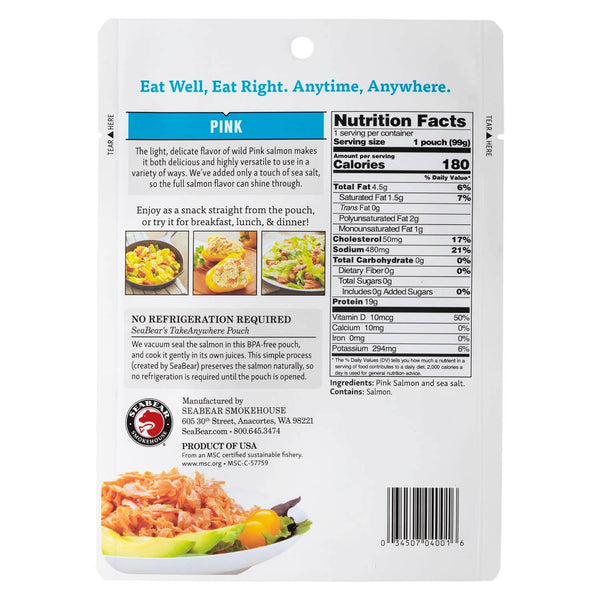Ready to Eat Wild Pink Salmon Packaging Back