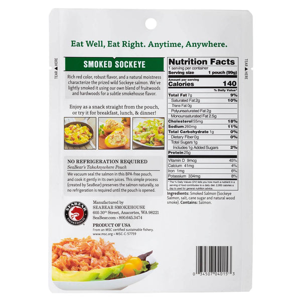 Ready to Eat Smoked Wild Sockeye Salmon Packaging Back